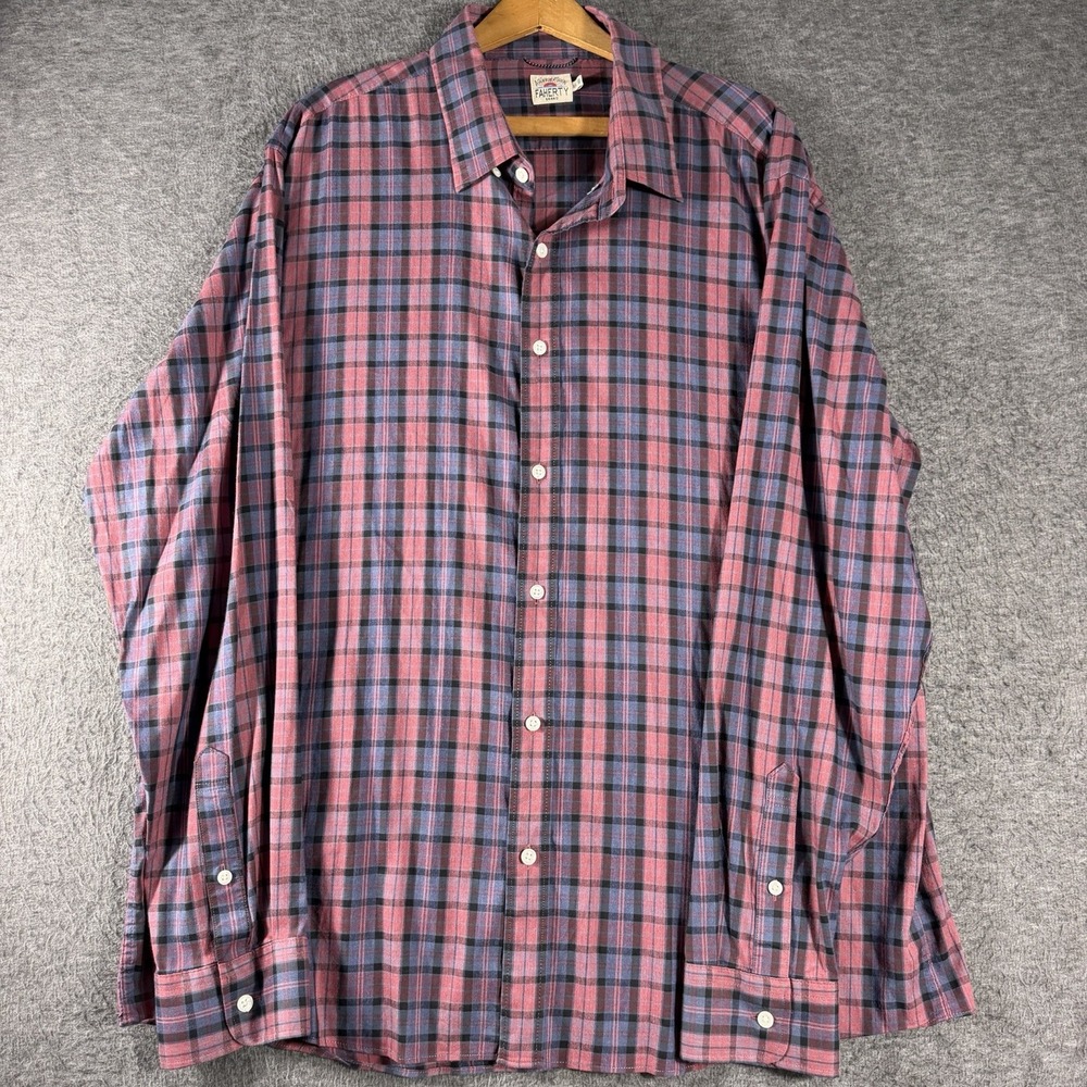 FAHERTY Button Down Long Sleeve Dress Shirt Plaid Linen Sz XXL Cotton Blend